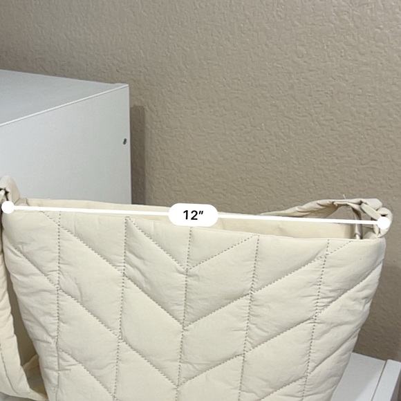 Straightforward Cream Quilted Shoulder Bag Neutral Everyday Tote - Picture 6 of 6